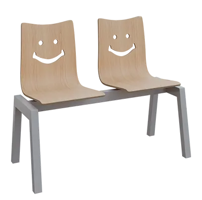 SMILE 2, dřevěná lavice do čekárny, 2-sedák, dub bělený, kostra stříbrná